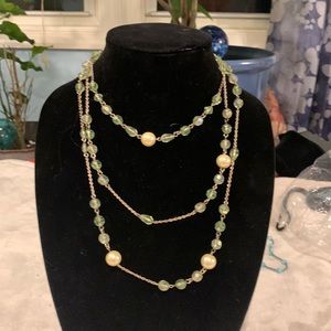 Silver, green, and pearl necklace